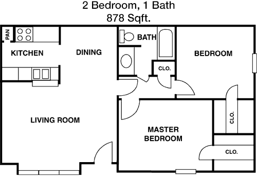 878 sq ft floorplan layout