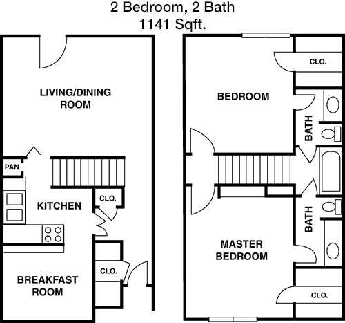 1,141 sq ft floorplan layout