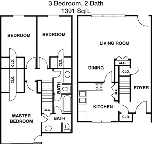 1,391 sq ft floorplan layout