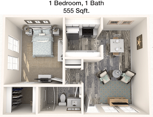 555 sq ft floorplan layout