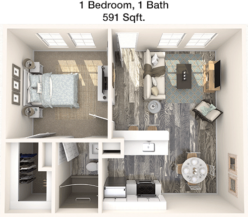 591 sq ft floorplan layout