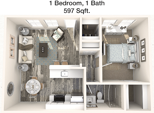 597 sq ft floorplan layout