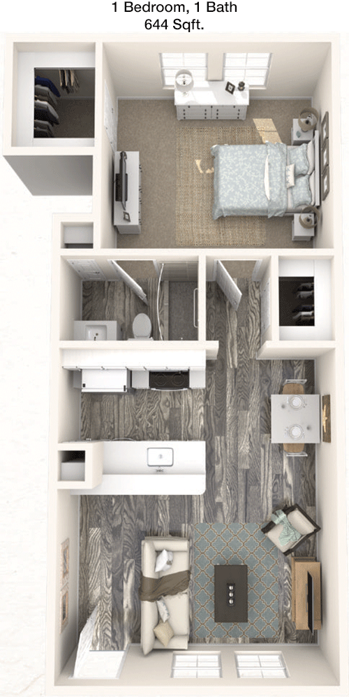 644 sq ft floorplan layout