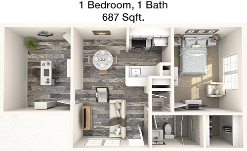 687 sq ft floorplan layout