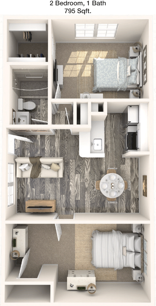 795 sq ft floorplan layout