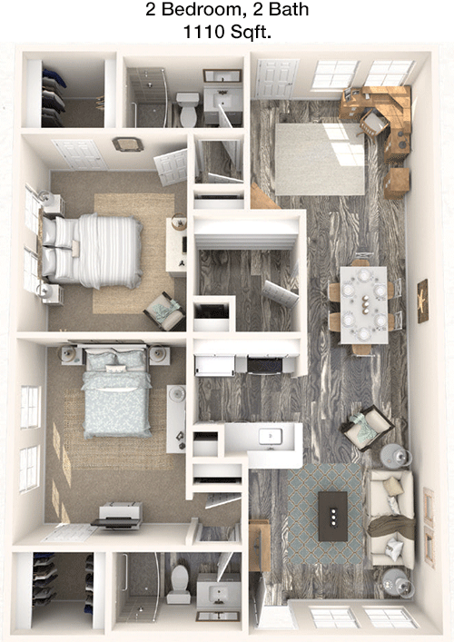 1,110 sq ft floorplan layout