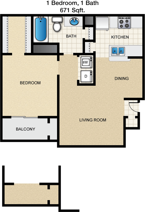 671 sq ft floorplan layout