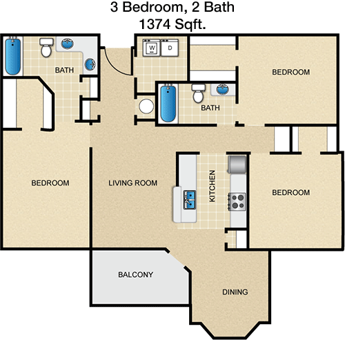 1,374 sq ft floorplan layout