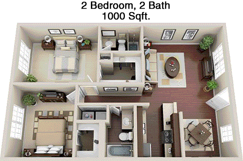 1,000 sq ft floorplan layout