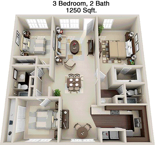 1,250 sq ft floorplan layout