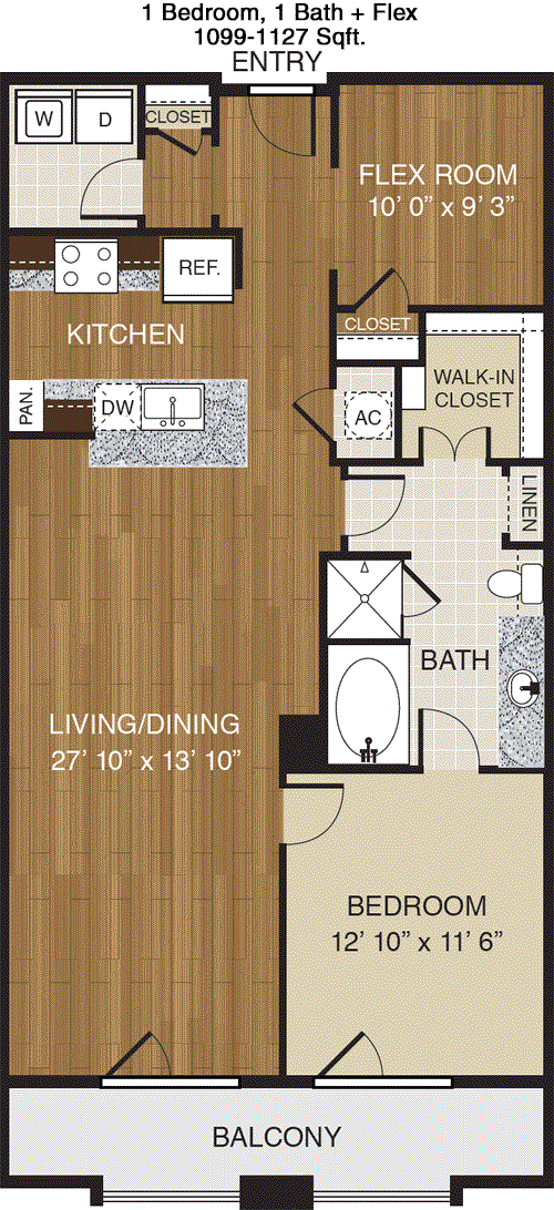 1,099 sq ft floorplan layout
