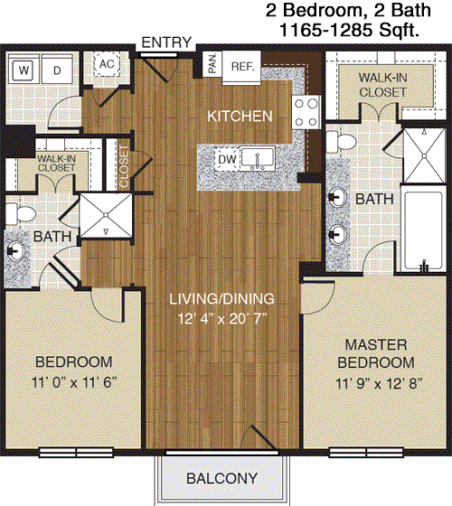 1,165 sq ft floorplan layout