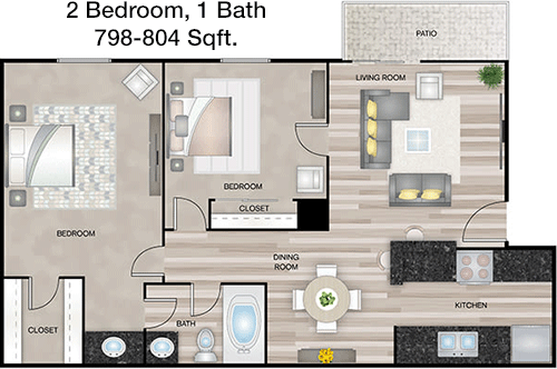 798 sq ft floorplan layout