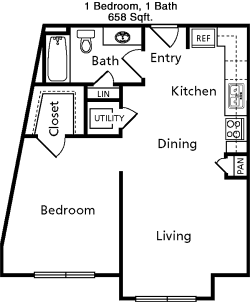 658 sq ft floorplan layout