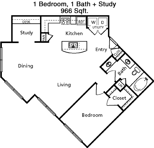 966 sq ft floorplan layout