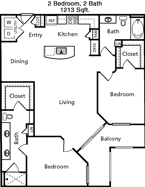 1,213 sq ft floorplan layout