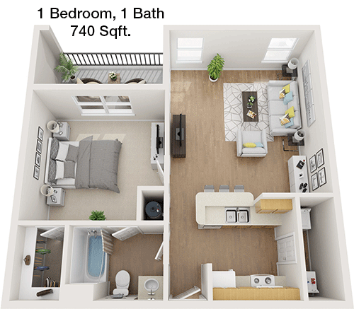 740 sq ft floorplan layout