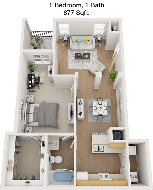 877 sq ft floorplan layout