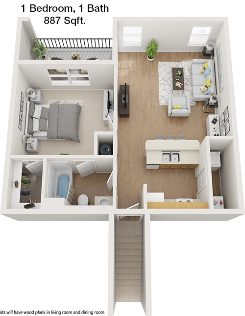 887 sq ft floorplan layout