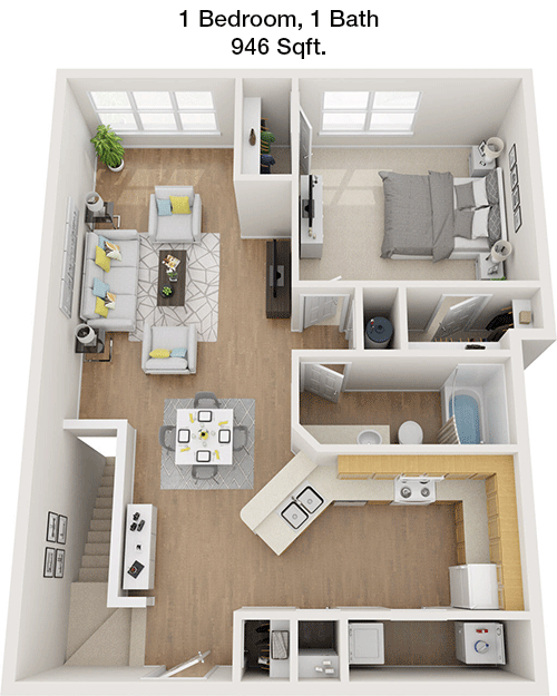 946 sq ft floorplan layout