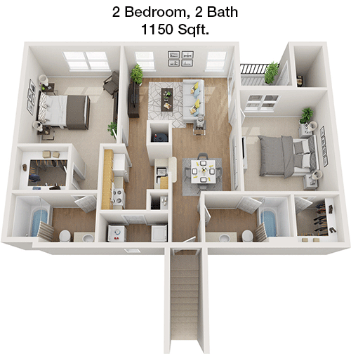 1,150 sq ft floorplan layout