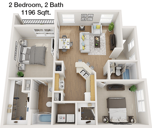 1,196 sq ft floorplan layout