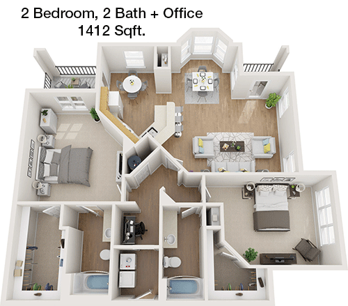 1,412 sq ft floorplan layout
