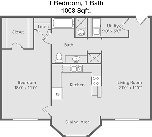 1,003 sq ft floorplan layout