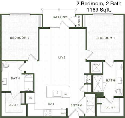 1,163 sq ft floorplan layout
