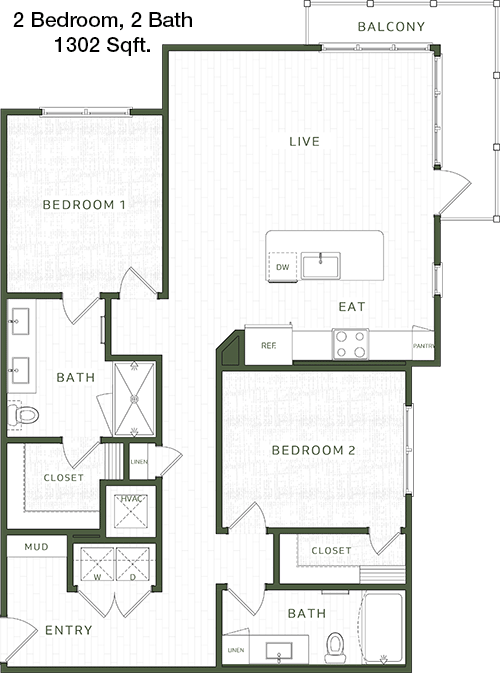 1,302 sq ft floorplan layout