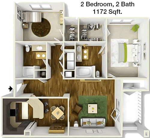1,172 sq ft floorplan layout
