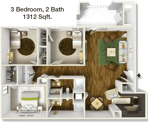 1,312 sq ft floorplan layout