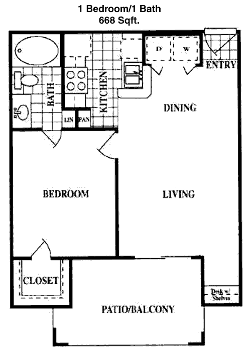 668 sq ft floorplan layout