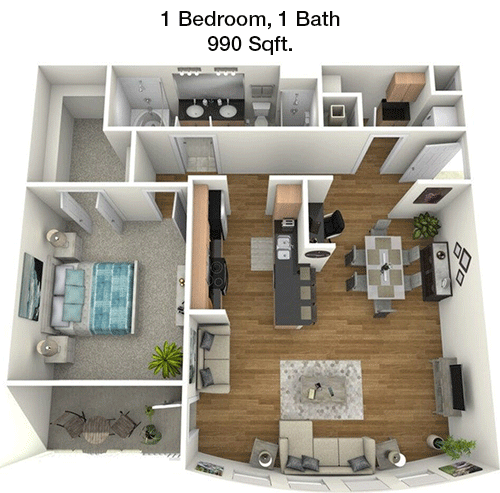 990 sq ft floorplan layout