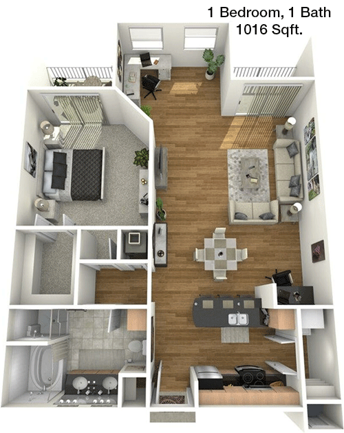 1,016 sq ft floorplan layout