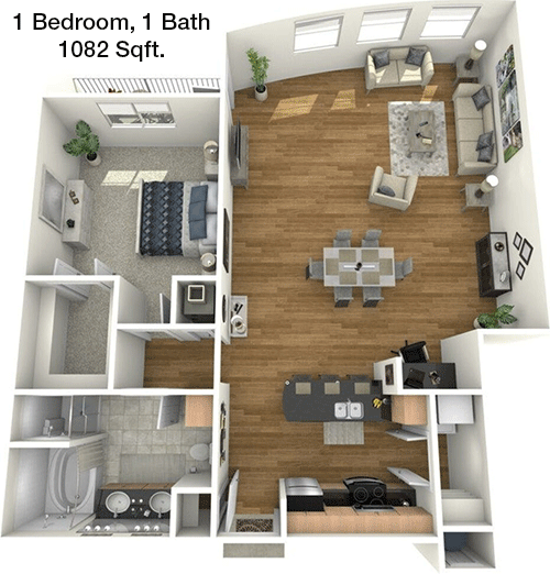 1,082 sq ft floorplan layout