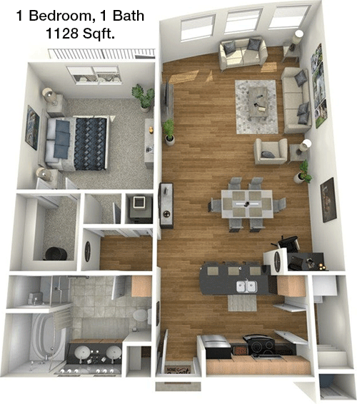 1,128 sq ft floorplan layout