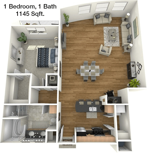 1,145 sq ft floorplan layout