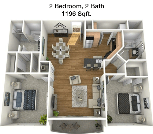 1,196 sq ft floorplan layout