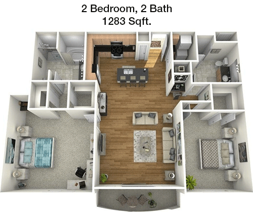 1,283 sq ft floorplan layout