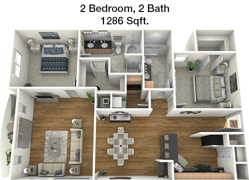 1,286 sq ft floorplan layout