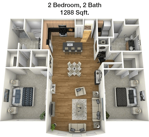 1,288 sq ft floorplan layout