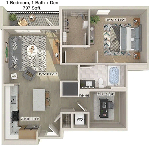 797 sq ft floorplan layout