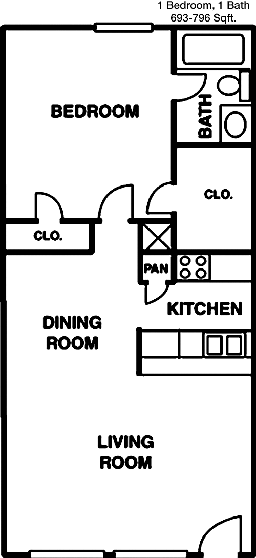 693 sq ft floorplan layout
