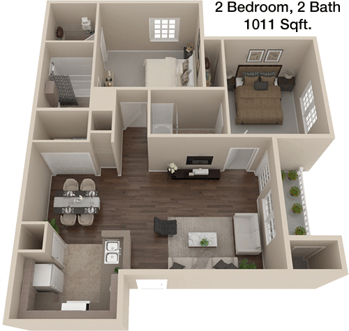 1,011 sq ft floorplan layout