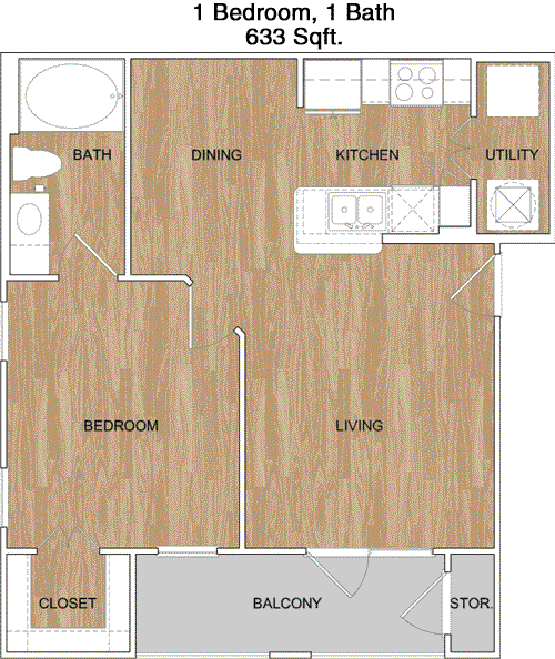 633 sq ft floorplan layout