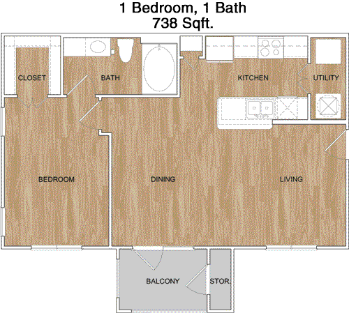 738 sq ft floorplan layout