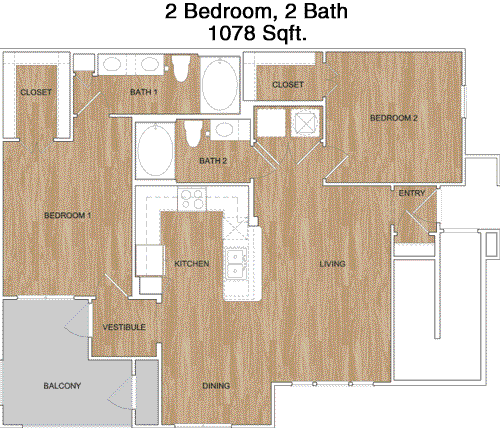 1,078 sq ft floorplan layout