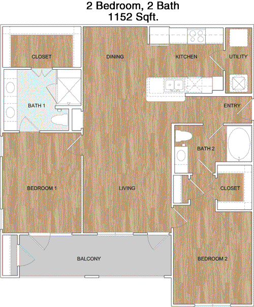 1,152 sq ft floorplan layout