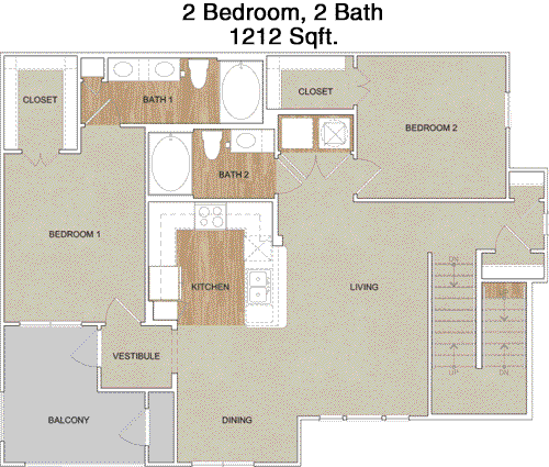 1,212 sq ft floorplan layout